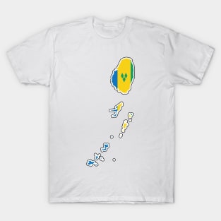 St Vincent and the Grenadines National Flag and Map T-Shirt